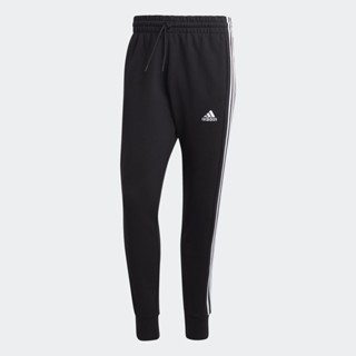 adidas ไลฟ์สไตล์ กางเกงขายาว Essentials French Terry Tapered Cuff 3-Stripes ผู้ชาย สีดำ HA4337