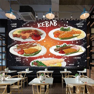 สติกเกอร์วอลเปเปอร์ ลาย Kebabs สไตล์ตุรกี สําหรับตกแต่งร้านอาหาร บาร์