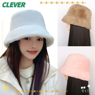 Clever หมวกบักเก็ต ขนเฟอร์เทียม สีพื้น ให้ความอบอุ่น เหมาะกับฤดูใบไม้ร่วง และฤดูหนาว