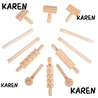 Karen ชุดเครื่องมือลูกกลิ้งไม้ 12 แบบ สําหรับทําดินน้ํามัน DIY 12 ชิ้น