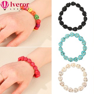 Lveror กําไลข้อมือหิน รูปกะโหลก สไตล์วินเทจ ย้อนยุค สีสันสดใส สําหรับผู้หญิง ผู้ชาย คู่รัก