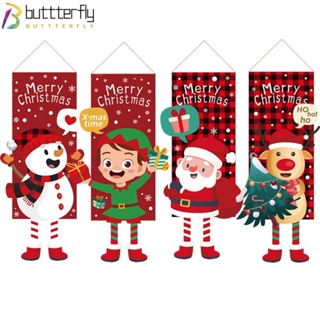 Buttterfly ธงแบนเนอร์ ลายสโนว์แมน แฟชั่น สําหรับแขวนตกแต่งประตู หน้าต่าง เทศกาลคริสต์มาส