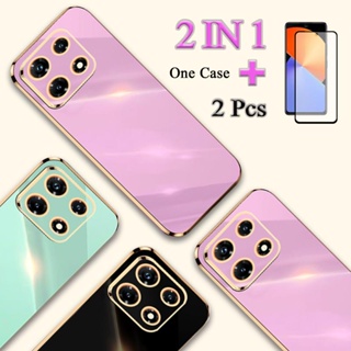 2 IN 1 เคสโทรศัพท์ TPU ชุบไฟฟ้า ขอบตรง พร้อมฟิล์มเซรามิก กันรอยหน้าจอโค้ง สําหรับ Infinix Note 30 Pro 4G