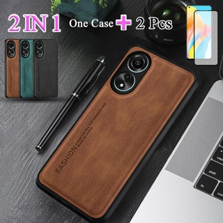 2 IN 1 เคสโทรศัพท์มือถือ หนังแกะ เซรามิก ทรงโค้ง พร้อมฟิล์มกันรอยหน้าจอ สําหรับ OPPO A78 4G