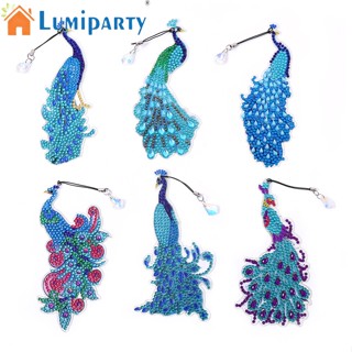 Lumiparty ที่คั่นหนังสือ รูปนกยูง ประดับเพชร พลอยเทียม แฮนด์เมด Diy 6 ชิ้น