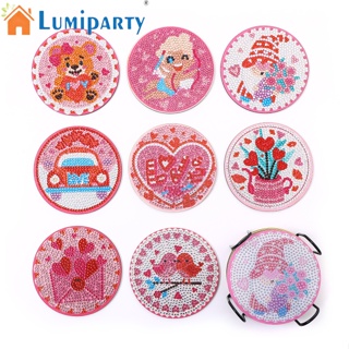 Lumiparty ที่รองแก้ว ปักครอสสติตช์คริสตัล Diy พร้อมที่จับ สําหรับงานจิตรกรรม งานฝีมือ 8 ชิ้น