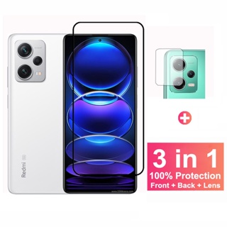 3 in 1 ฟิล์มกระจกนิรภัยกันรอยหน้าจอ สําหรับ Xiaomi Redmi Note 12 Pro Plus 12S 11 11S Pro Plus 4G 5G ฟิล์มกระจกกันรอยเต็มจอ + ชั้นป้องกันเลนส์กล้อง