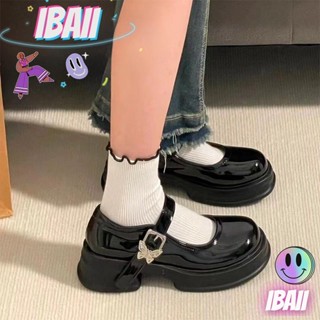 IBAII.  รองเท้าส้นสูงสีดำหัวกลม jk รองเท้าหนัง Mary Jane ย้อนยุคญี่ปุ่น