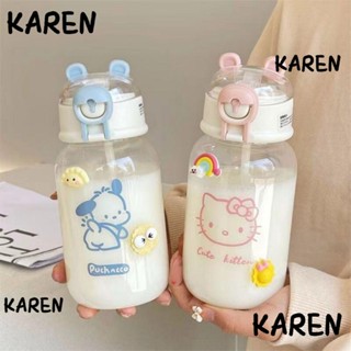 Karen ขวดน้ํา พร้อมหลอดดูด ลายการ์ตูนอนิเมะ Cinnamoroll Kuromi น่ารัก กันรั่ว สําหรับโรงเรียน เด็กผู้ชาย ผู้หญิง