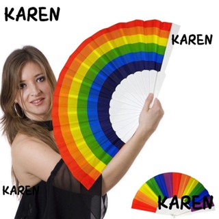 Karen พัดมือ แบบพับได้ สีรุ้ง ของขวัญ