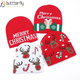 Buttterfly หมวกถักนิตติ้ง แบบสวมหัว ลายตัวอักษรคริสต์มาส กวางน่ารัก ให้ความอบอุ่น เหมาะกับใส่กลางแจ้ง