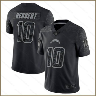 Qy NFL เสื้อยืดลําลอง แขนสั้น คอกลม พิมพ์ลายฟุตบอล Justin Herbert RFLCTV สีดํา พลัสไซซ์