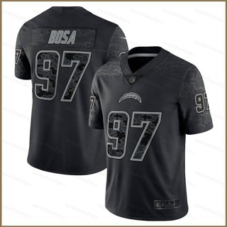 Qy NFL เสื้อยืดลําลอง แขนสั้น คอกลม พิมพ์ลาย Los Angeles Chargers Jersey Joey Bosa RFLCTV สีดํา พลัสไซซ์