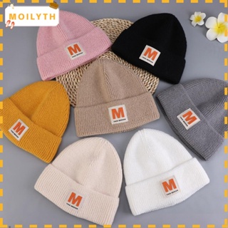 Moilyth หมวกถัก ผ้าวูล ลายตัวอักษร สีพื้น แบบสวมหัว ให้ความอบอุ่น แฟชั่นฤดูหนาว สําหรับเล่นสกี