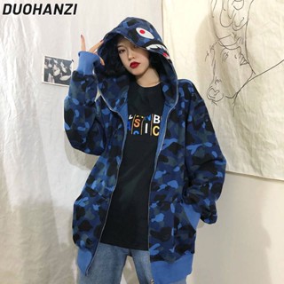 Duohanzi เสื้อแจ็กเก็ตกันหนาว มีฮู้ด ทรงหลวม สไตล์ฮิปฮอป แฟชั่นฤดูใบไม้ผลิ และฤดูใบไม้ร่วง สําหรับผู้หญิง