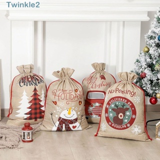 Twinkle กระเป๋าผ้าใบหูรูด ลายสโนว์แมน กวางเรนเดียร์ คริสต์มาส ขนาดใหญ่