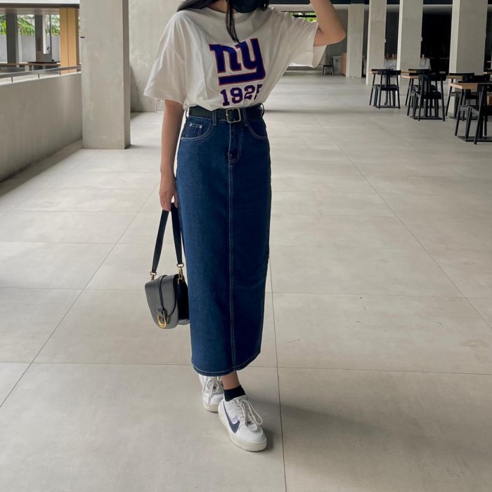 PG777 กระโปรงยีนส์ยาวผู้หญิง Premium FNR 08 - สีน้ําเงินเข้ม S