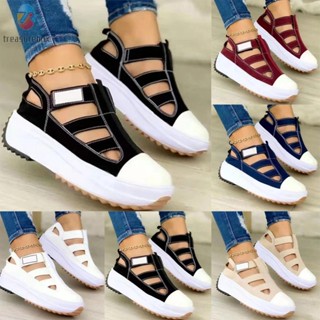 【TRSBX】Sandals For Women Platform Round Closed Sandals Summer Toe Buckle Wedge