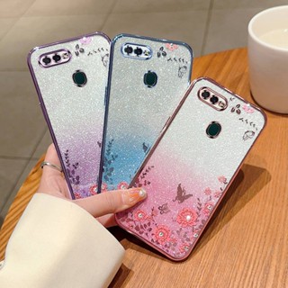 เคสโทรศัพท์ซิลิโคน TPU แบบนิ่ม กันกระแทก ประดับกลิตเตอร์ และพลอยเทียม หรูหรา สําหรับ Oppo A7 A5S A12