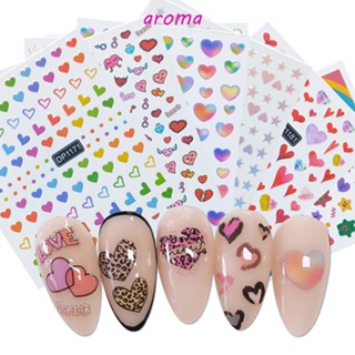 Aroma สติกเกอร์ตกแต่งเล็บ มีกาวในตัว ไล่โทนสี DIY