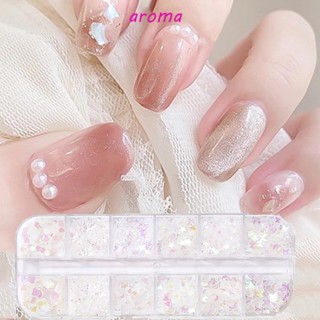 Aroma สติกเกอร์กระดาษแก้ว ประดับเลื่อม สีแคนดี้ สําหรับตกแต่งเล็บ DIY 1 กล่อง