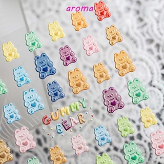 Aroma สติกเกอร์ ลายหมี กัมมี่ 5D แบบบางพิเศษ สําหรับตกแต่งเล็บ DIY