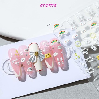 Aroma สติกเกอร์สไลด์ ลายตัวอักษรภาษาอังกฤษ 5D มีกาวในตัว สีขาว สําหรับตกแต่งเล็บ DIY