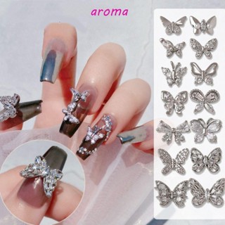 Aroma อุปกรณ์ตกแต่งเล็บ จี้เพทายอัลลอย สีเงิน หรูหรา DIY