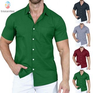 【TRSBX】Mens Shirts Breathable Button-up Casual Comfortable S-2XL Short Sleeve