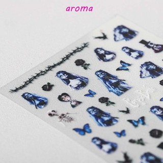 Aroma สติกเกอร์ตกแต่งเล็บ ลายดอกกุหลาบ ผีเสื้อ 3D DIY