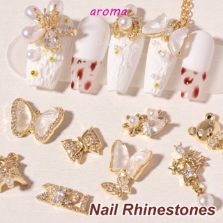 Aroma จี้ไข่มุก เพทาย รูปหมี โบว์ 3D สําหรับตกแต่งเล็บ