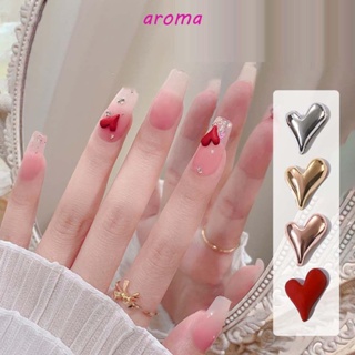 Aroma เครื่องประดับตกแต่งเล็บ รูปหัวใจ พีช 3D แวววาว