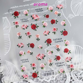 Aroma สติกเกอร์ ลายดอกกุหลาบ 5D สีชมพู สําหรับตกแต่งเล็บ DIY