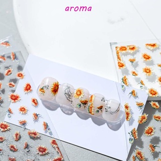 Aroma สติกเกอร์ ลายการ์ตูนดอกทิวลิป แมกโนเลีย 5D สําหรับตกแต่งเล็บ DIY