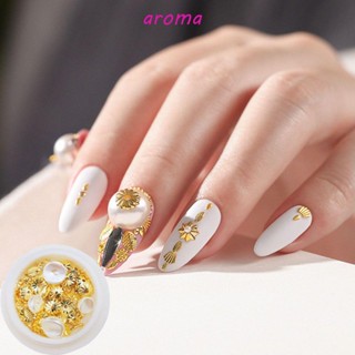 Aroma อุปกรณ์ตกแต่งเล็บ หมุดย้ํา 3D ขนาดเล็ก สไตล์บาร็อค แฟชั่น สําหรับตกแต่งเล็บ