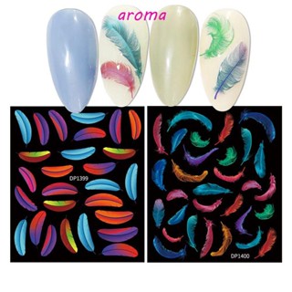 Aroma สติกเกอร์เรืองแสง รูปขนนก สําหรับตกแต่งเล็บ DIY