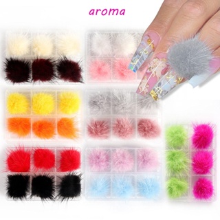 Aroma ลูกบอลขนเฟอร์เทียม 3D พร้อมฐานถอดได้ สําหรับตกแต่งเล็บ DIY