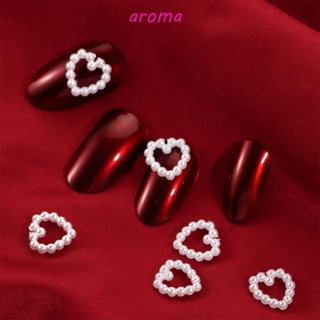 Aroma อุปกรณ์ตกแต่งเล็บ ไข่มุก รูปหัวใจ สีขาว สไตล์วินเทจ DIY