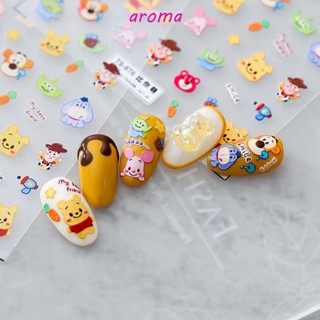 Aroma สติกเกอร์ติดตกแต่งเล็บ ลายหมีพูห์ กระต่าย แครอท DIY