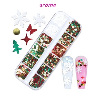 Aroma เลื่อมเกล็ดหิมะ โลหะ แวววาว 12 ช่อง สําหรับตกแต่งเล็บ