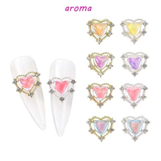 Aroma พลอยเทียม รูปหัวใจ เครื่องประดับ สําหรับตกแต่งเล็บ 5 ชิ้น ต่อชุด