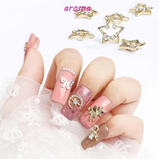 Aroma อุปกรณ์ตกแต่งเล็บ จี้รูปยูนิคอร์น ผีเสื้อ สีทอง สีเงิน หรูหรา DIY