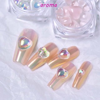 Aroma เพชรคริสตัลใส รูปหัวใจ 3D สไตล์ญี่ปุ่น สําหรับตกแต่งเล็บ DIY