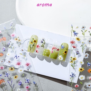 Aroma สติกเกอร์ ลายตัวอักษรภาษาอังกฤษ ดอกไม้ 3D มีกาวในตัว สําหรับติดตกแต่งเล็บผู้หญิง