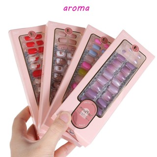 Aroma เล็บปลอมอะคริลิค รูปตัว T เต็มรูปแบบ สวมใส่ได้ สําหรับตกแต่งเล็บ DIY 24 ชิ้น ต่อชุด