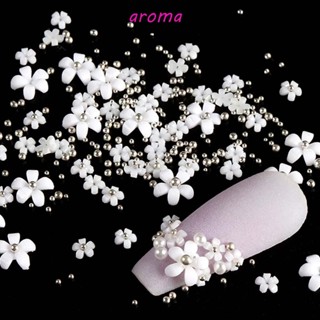 Aroma อัญมณีลูกบอลเหล็ก สีทอง สีเงิน สําหรับตกแต่งเล็บ