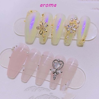 Aroma พลอยเทียม โลหะ ดอกไม้ ไข่มุก เพชร สไตล์ญี่ปุ่น หรูหรา สําหรับตกแต่งเล็บ DIY