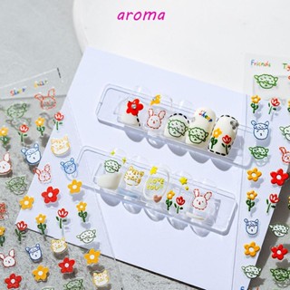 Aroma สติกเกอร์ติดเล็บ ลายการ์ตูนแกะ วัว เพนกวิน โบ มีกาวในตัว สําหรับผู้หญิง