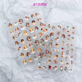 Aroma สติกเกอร์ ลายนางฟ้า 5D มีกาวในตัว สไตล์เรโทร สําหรับตกแต่งเล็บ