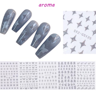 Aroma สติกเกอร์กลิตเตอร์ สะท้อนแสง ลายผีเสื้อ ดอกกุหลาบ มีกาวในตัว สําหรับตกแต่งเล็บ DIY